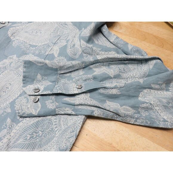Mens Murano‎ Baird McNutt Linen Paisley Button Front Dress Shirt Size XL Blue - Picture 7 of 8